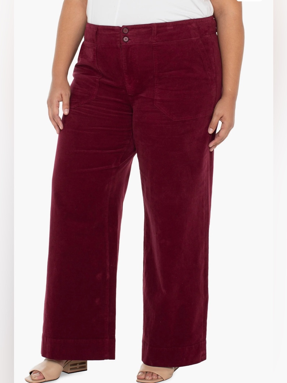 NWT Liverpool‎ Size 16/33 Burgandy High Waist Wide Leg Utility Corduroy Pants
